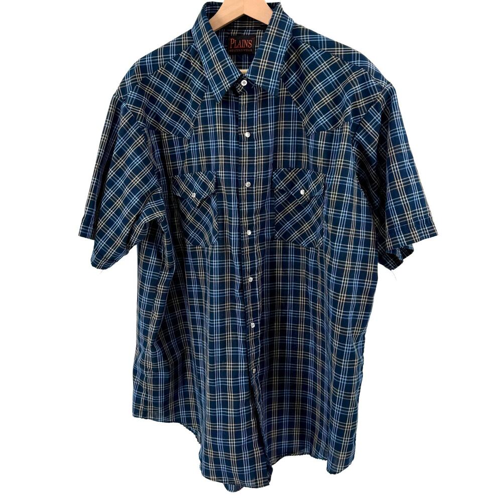 Plains Western Wear Plaid Pearl Snap Short Sleeve Shirt